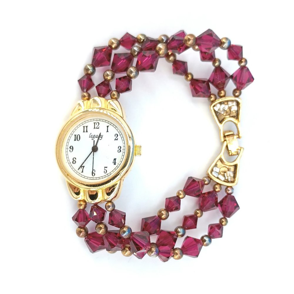 Legacy Beaded Bracelet Watch Womens Gold Tone NEW BATTERY INSTALLED ESW08